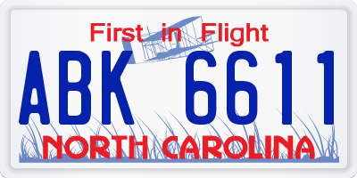 NC license plate ABK6611