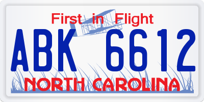 NC license plate ABK6612