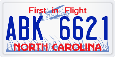 NC license plate ABK6621