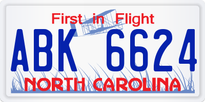 NC license plate ABK6624