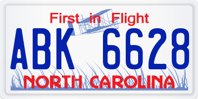 NC license plate ABK6628