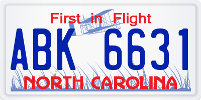 NC license plate ABK6631