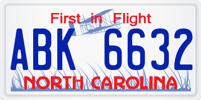 NC license plate ABK6632