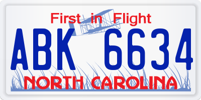 NC license plate ABK6634