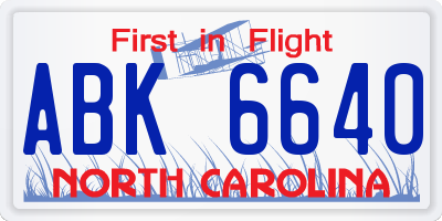 NC license plate ABK6640