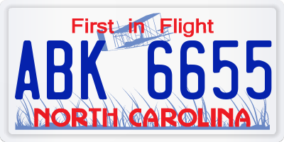 NC license plate ABK6655