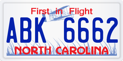 NC license plate ABK6662