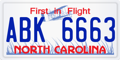 NC license plate ABK6663