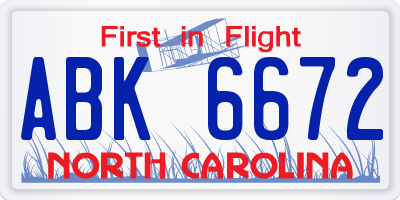 NC license plate ABK6672
