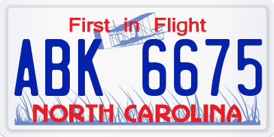 NC license plate ABK6675