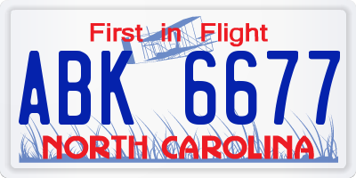 NC license plate ABK6677