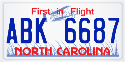 NC license plate ABK6687