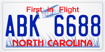 NC license plate ABK6688