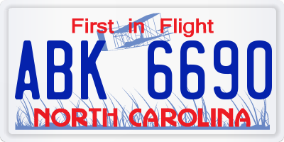 NC license plate ABK6690