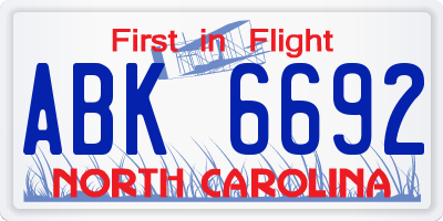 NC license plate ABK6692