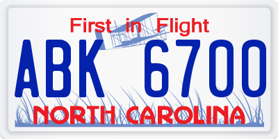 NC license plate ABK6700