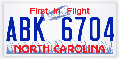 NC license plate ABK6704