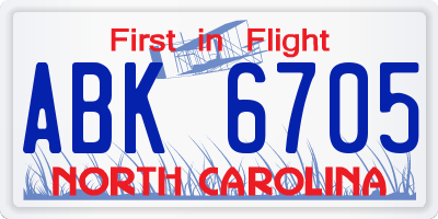 NC license plate ABK6705