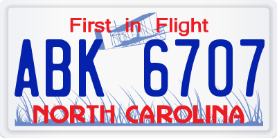 NC license plate ABK6707