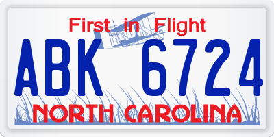 NC license plate ABK6724