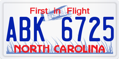 NC license plate ABK6725