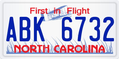 NC license plate ABK6732