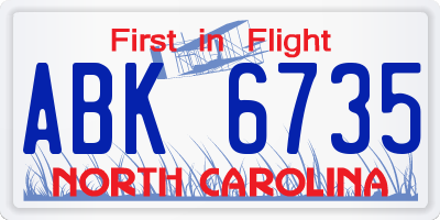 NC license plate ABK6735