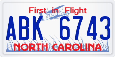 NC license plate ABK6743