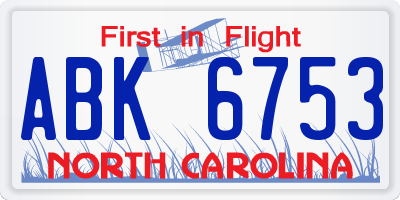 NC license plate ABK6753