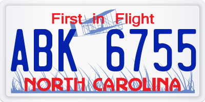 NC license plate ABK6755