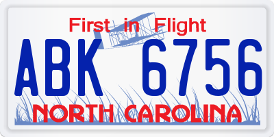 NC license plate ABK6756
