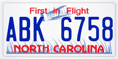 NC license plate ABK6758