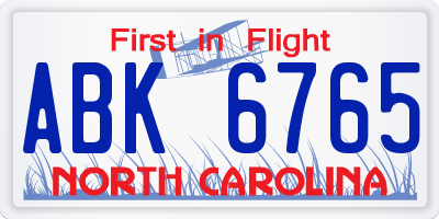 NC license plate ABK6765