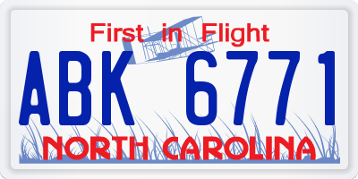 NC license plate ABK6771