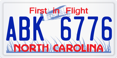 NC license plate ABK6776