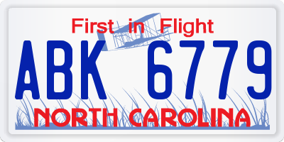 NC license plate ABK6779