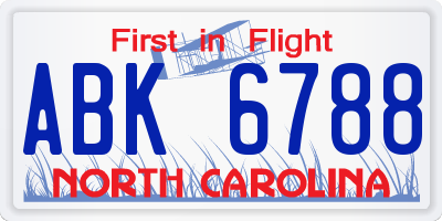NC license plate ABK6788