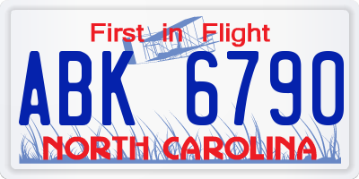 NC license plate ABK6790