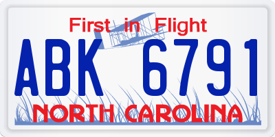 NC license plate ABK6791