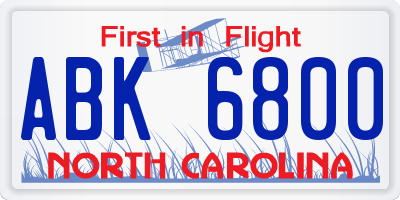 NC license plate ABK6800