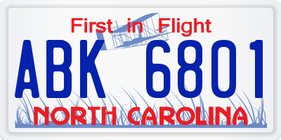NC license plate ABK6801