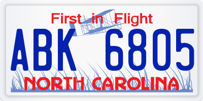 NC license plate ABK6805