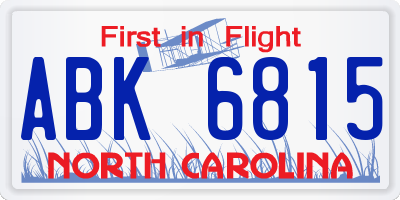 NC license plate ABK6815