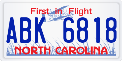 NC license plate ABK6818