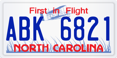 NC license plate ABK6821