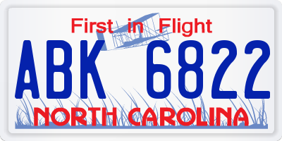 NC license plate ABK6822