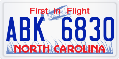 NC license plate ABK6830