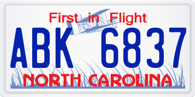 NC license plate ABK6837