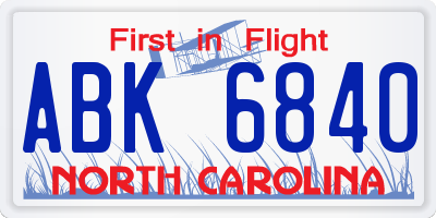 NC license plate ABK6840
