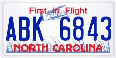 NC license plate ABK6843